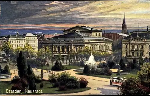 Ak Dresden Neustadt, Blick auf die Stadt, Straßenbahn