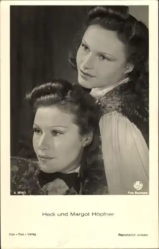 Ak Schauspielerinnen Hedi und Margot Höpfner, Portrait, Film Foto Verlag A 3614/1