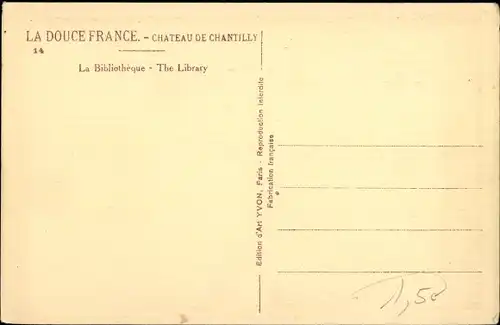 Ak Chantilly Oise, Chateau de Chantilly, La Bibliotheque