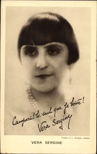 Ak Schauspielerin Vera Sergine, Portrait, Reklame, Campari