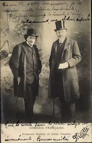 Ak Schauspieler Victorien Sardou und Jules Claretie, Portrait, Comedie Francaise