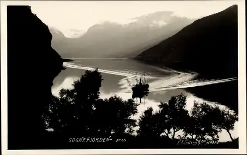 Ak Sognefjord Norwegen, Panorama, Dampfer