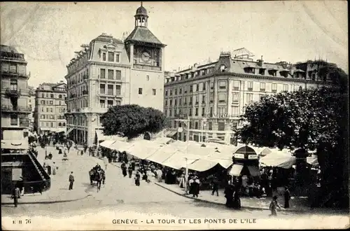 Ak Genève Genf Schweiz, La Tour et les Ponts de l'ile