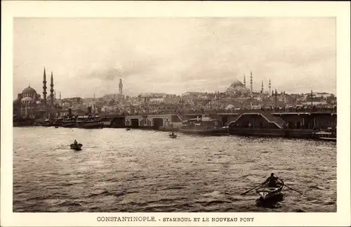 Ak Konstantinopel Istanbul Türkei, Panorama, Brücke, Ruderboot, Moschee