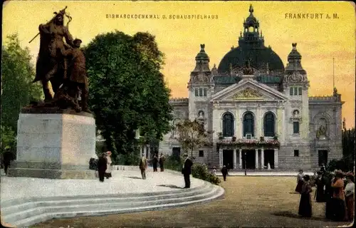 Ak Frankfurt am Main, Bismarckdenkmal, Schauspielhaus