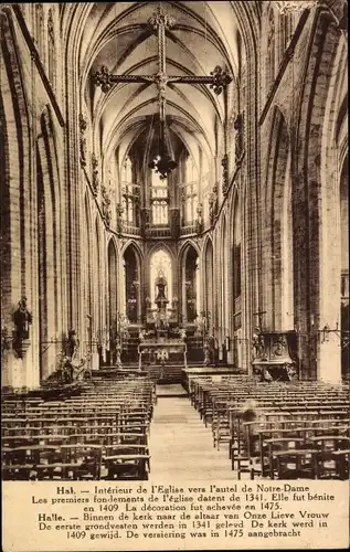 Ak Hal Flämisch Brabant Flandern, Interieur de l'Eglise vers l'autel de Notre-Dame