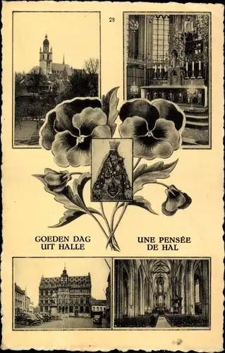 Ak Hal Flämisch Brabant Flandern, Kirche, Innenansicht, Altar, Marienfigur, Blüten