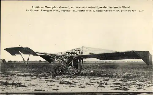 Ak Aviation, Monoplan Canard, entierement metallique du lieutenant Blard