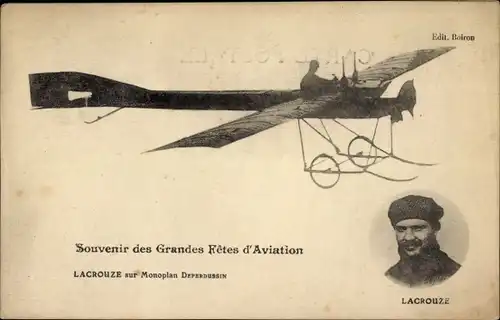 Ak Lacrouze sur Monoplan Deperdussin, Grandes Fetes d'Aviation, Flugpionier