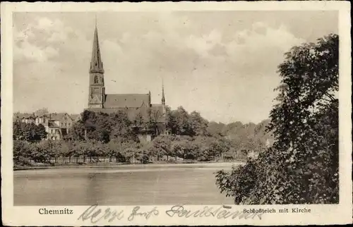 Ak Chemnitz in Sachsen, Schlossteich mit Kirche