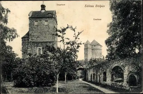 Ak Stolpen in Sachsen, Blick auf das Schloss, Coselturm, Seigerturm