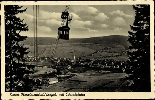 Ak Oberwiesenthal Erzgebirge Sachsen, Totalansicht mit Schwebebahn