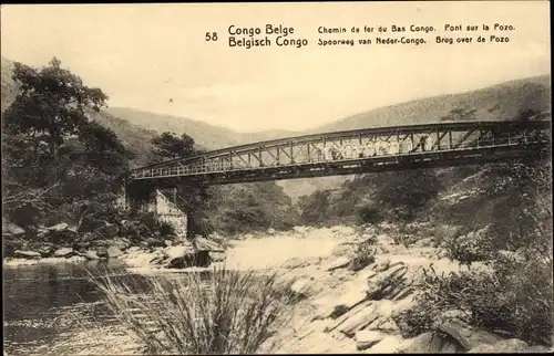 Ganzsachen Ak Congo Belge DR Kongo Zaire, Chemin de fer du Bas Congo, Pont sur la Pozo