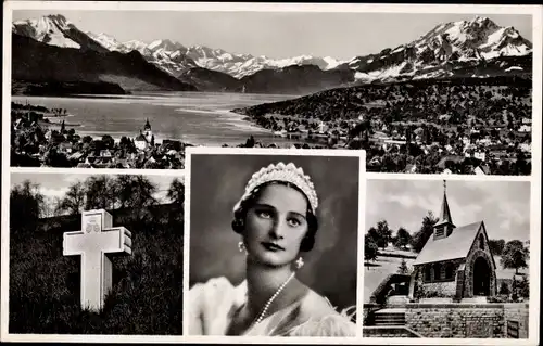 Ak Küssnacht Kanton Schwyz, Gedächtniskapelle Königin Astrid von Belgien, Portrait, Kreuz