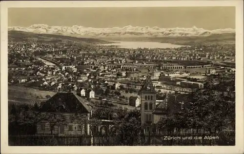 Ak Zürich Stadt Schweiz, Gesamtansicht mit Alpen