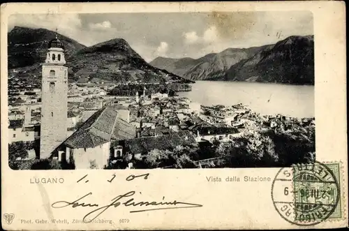 Ak Lugano Kanton Tessin, Vista dalle Stazione, Casas