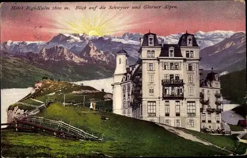 Ak Rigi Kulm Kanton Schwyz, Hotel Rigi Kulm, Schwyzer und Glarner Alpen