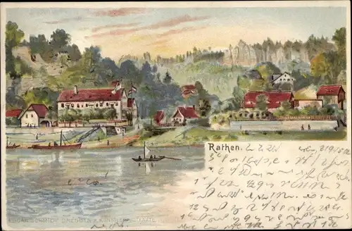 Litho Rathen an der Elbe Sächsische Schweiz, Ortsansicht