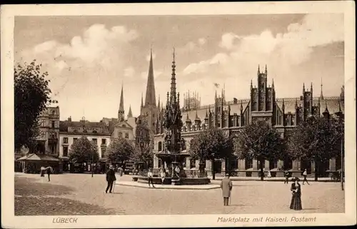 Ak Hansestadt Lübeck, Marktplatz mit Kaiserl. Postamt