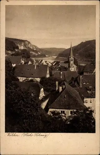 Ak Wehlen an der Elbe Sächsische Schweiz, Blick über den Ort