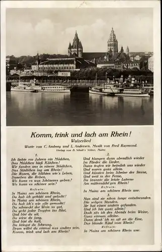 Ak Mainz am Rhein, Uferpartie, Schiffe, Walzerlied