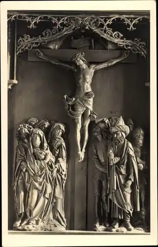 Ak Detwang Rothenburg ob der Tauber Mittelfranken, St. Peter u. Paulskirche, Altar, Kreuzigung