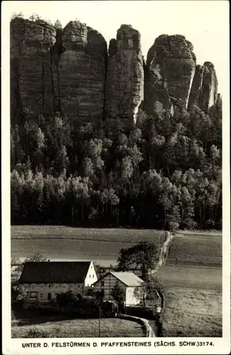 Ak Königstein an der Elbe Sächsische Schweiz, Unter den Felstürmen des Pfaffensteines