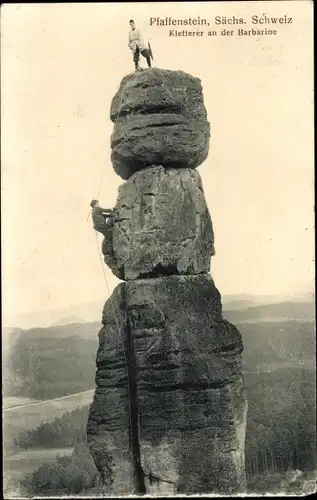 Ak Pfaffendorf Königstein an der Elbe Sächsische Schweiz, Barbarine, Kletterer