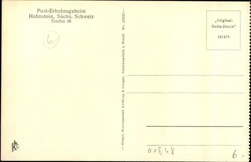 Ak Hohnstein in der Sächsischen Schweiz, Post Erholungsheim, Innenansicht, Speisesaal