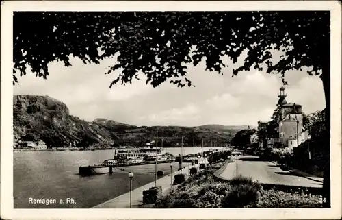 Ak Remagen am Rhein, Uferpartie, Schiff