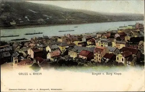 Ak Bingen am Rhein, Blick v. Burg Klopp