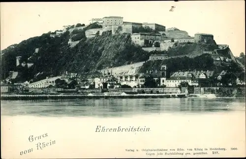 Ak Ehrenbreitstein Koblenz in Rheinland Pfalz, Blick auf Festung und Rhein