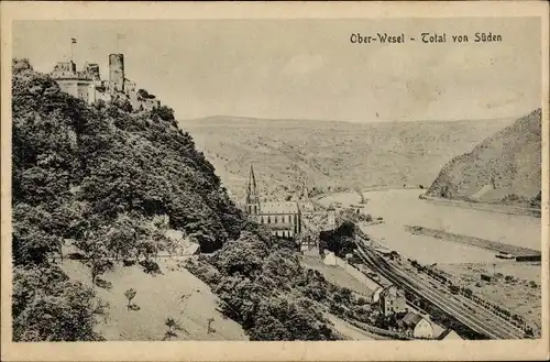 Ak Oberwesel am Rhein, Panorama von Süden