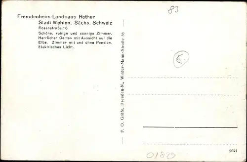 Ak Stadt Wehlen an der Elbe Sachsen, Fremdenheim Landhaus Rother, Rosenstraße 16