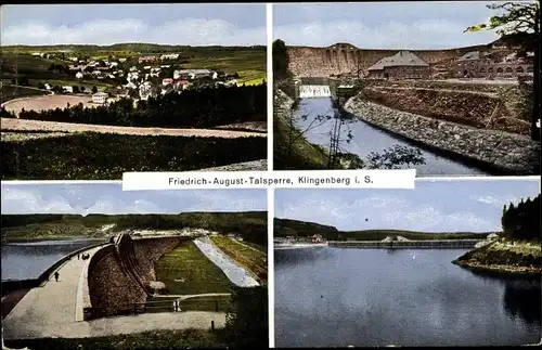 Ak Klingenberg im Erzgebirge Sachsen, Friedrich August Talsperre mit Ortschaft