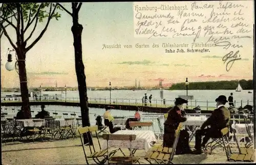 Ak Hamburg Nord Uhlenhorst, Aussicht vom Garten des Fährhauses, Inh. Joh. Schwegler, Steg