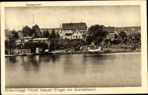 Ak Braunlage im Oberharz, Hotel Blauer Engel, Gondelteich, Badeanstalt