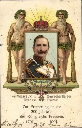 Präge Litho Kaiser Wilhelm II., König von Preußen, 200 Jahrfeier Königreich Preußen 1701-1901