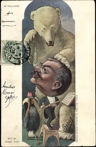 Künstler Ak Sirat, Französischer Politiker Théophile Delcassé, Karikatur, Eisbär, Dreyfus Affäre