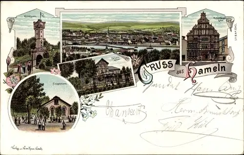 Litho Hameln in Niedersachsen, Felsenkeller, Finkenborn, Rattenfängerhaus