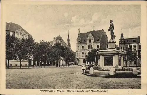 Ak Homberg am Rhein Duisburg, Bismarckplatz mit Marktbrunnen