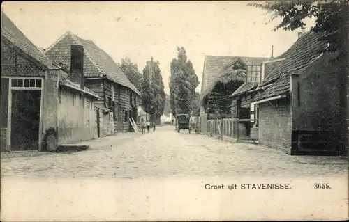 Ak Stavenisse Zeeland Niederlande, Straßenpartie im Ort