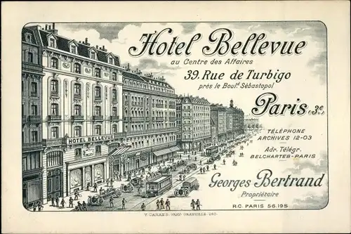 Litho Paris III., Hotel Bellevue, Rue de Turbigo