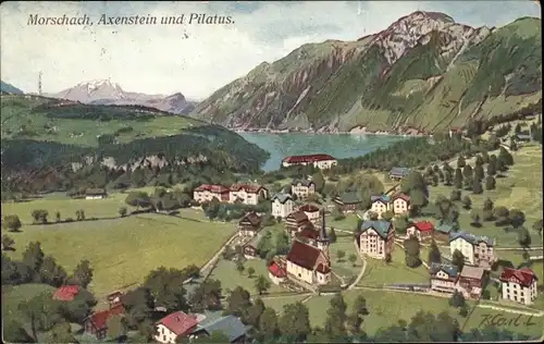 Künstler Ak Carl, L., Morschach Kt Schwyz Schweiz, Axenstein und Pilatus