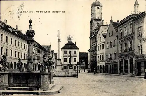 Ak Weilheim Oberbayern, Hauptplatz, Denkmal