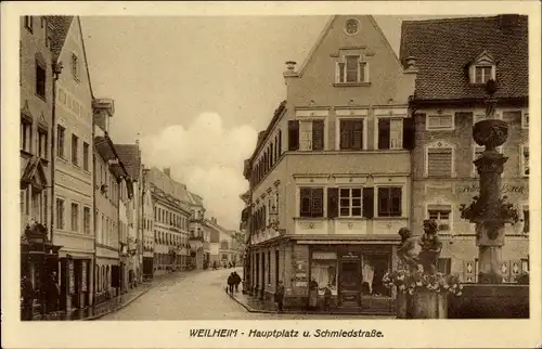 Ak Weilheim Oberbayern, Hauptplatz und Schmiedstraße