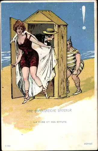 Litho Eine erfolgreiche Badekur, La Cure et ses Effets, Bademode, Liebespaar