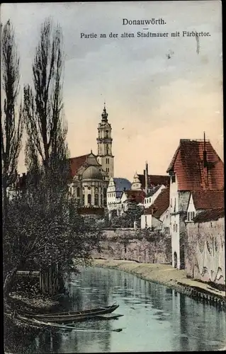 Ak Donauwörth in Schwaben Bayern, Partie an der alten Stadtmauer mit Färbertor