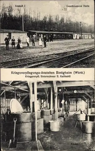 Ak Bietigheim in Württemberg, Kriegsverpflegungsanstalten, Küche, Offene Halle