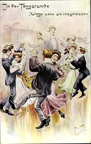 Künstler Ak Thiele, Arthur, In der Tanzstunde, Wehe wenn sie losgelassen